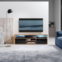 Tumba pentru TV Selsey ‎‎Mario 140 (Wotan Oak/Black Gloss)