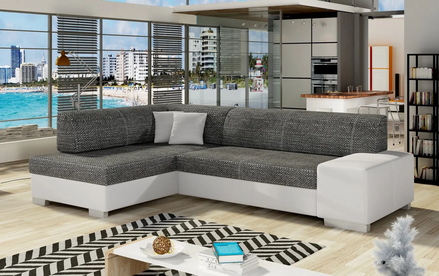 Canapea de colt Eltap Fabio Berlin 02/Soft 17 Left (Black/White)