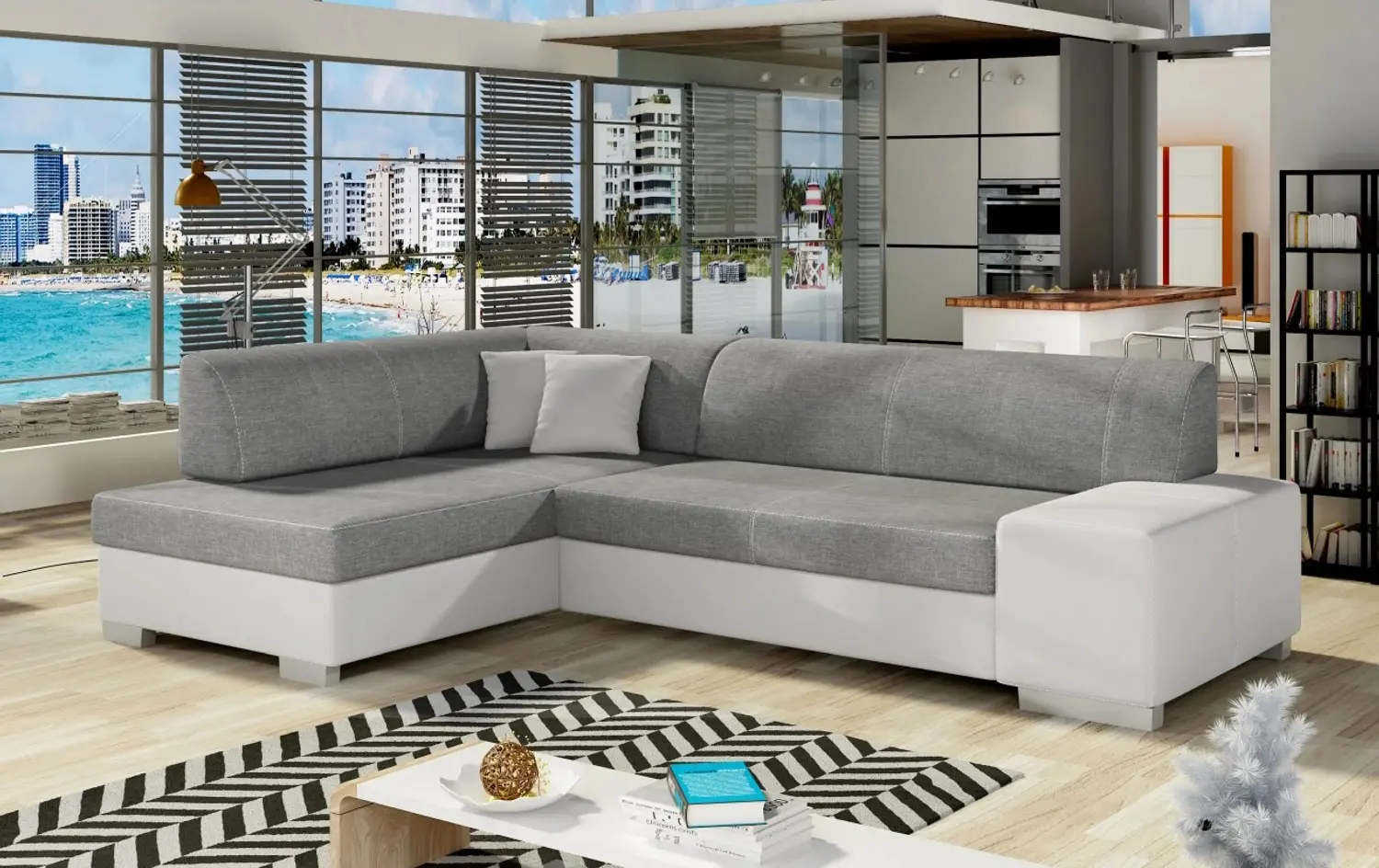 Диван угловой Eltap Fabio Sawana 05/Soft 17 Left (Gray Dark/White)