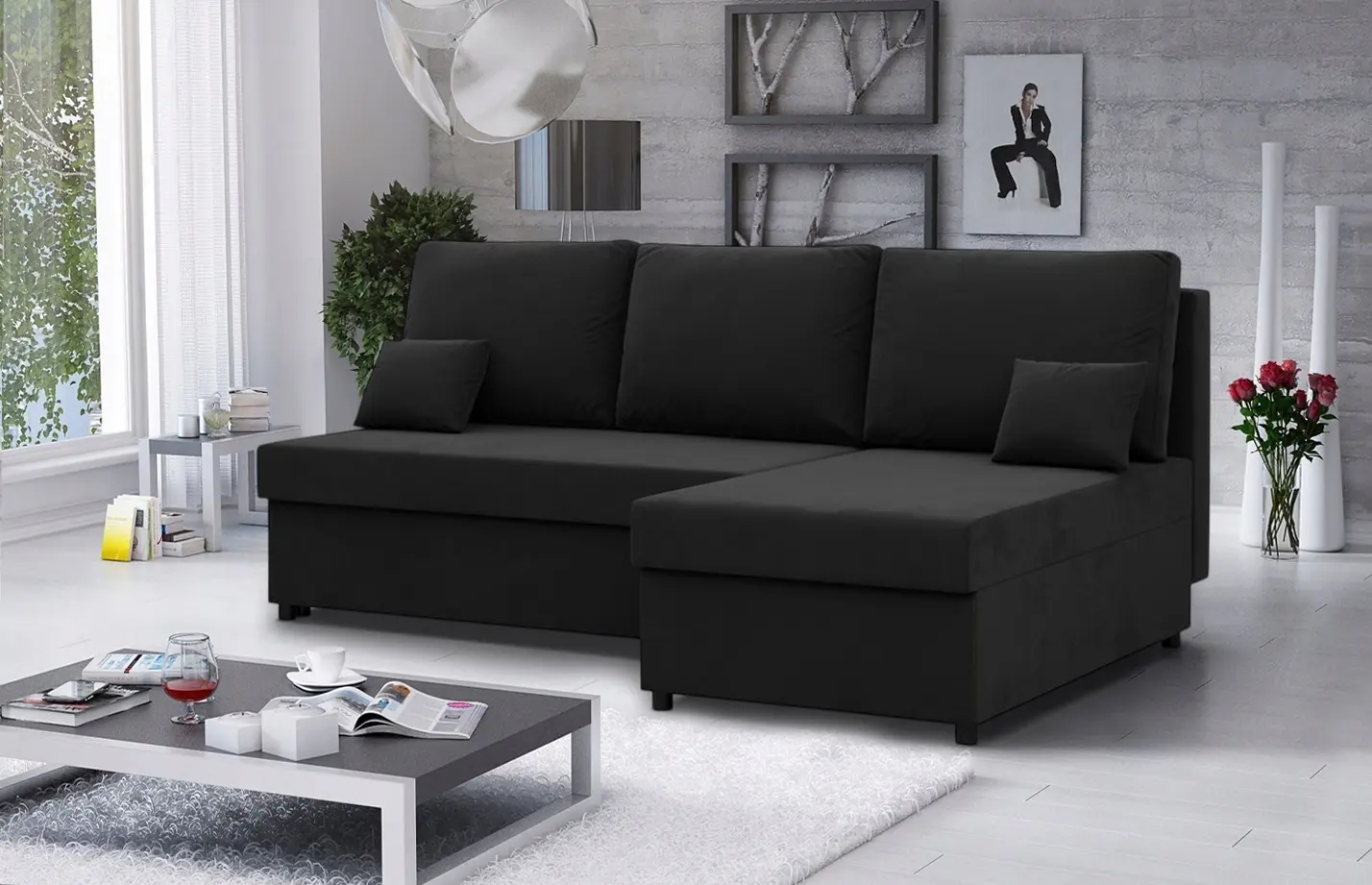 Диван угловой Magnifico Meble Kemi Right Bonell Mikrofaza 15 (Black)