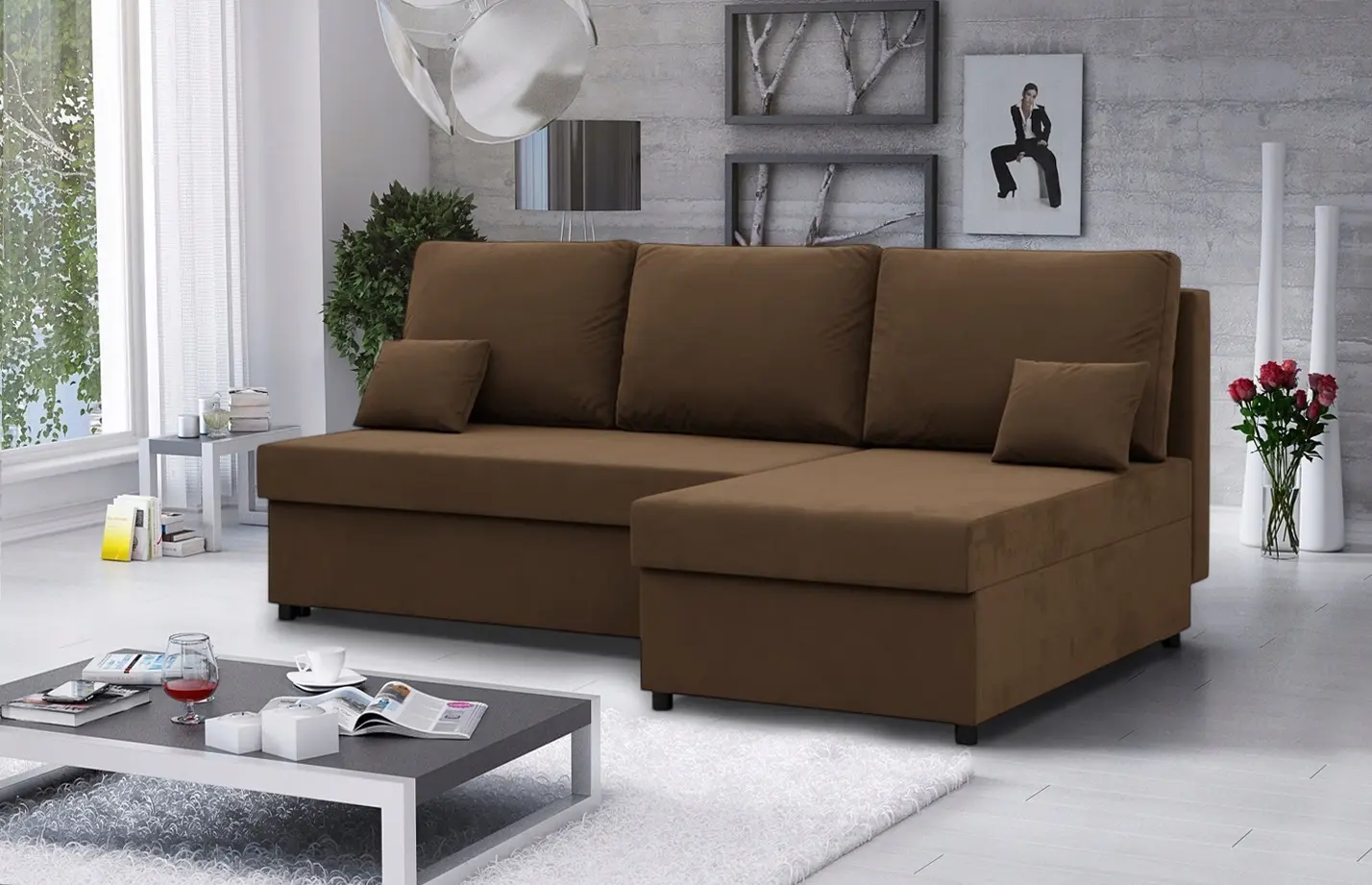 Диван угловой Magnifico Meble Kemi Right Bonell Mikrofaza 20 (Brown)