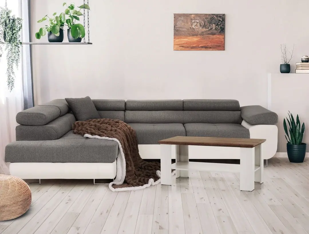 Canapea de colt extensibila Tempo Kondela Amareto Left (White/Gray)