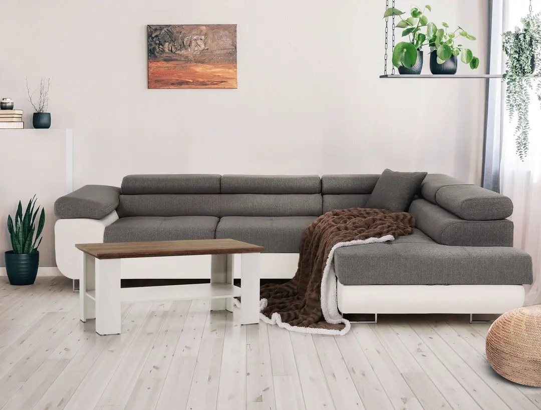 Диван угловой раскладной Tempo Kondela Amareto Right (White/Gray)