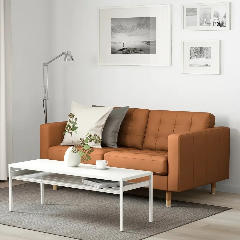 Canapea Ikea Landskrona/Grann/Bomstad 2 locuri/lemn (Maro-auriu)