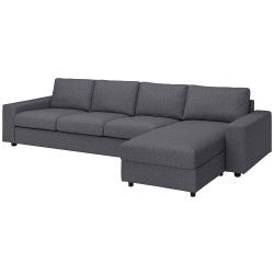 Диван угловой Ikea Vimle/Gunnared 4-местный/шезлонг/широкие подлокотники (Серый средний) Thumb