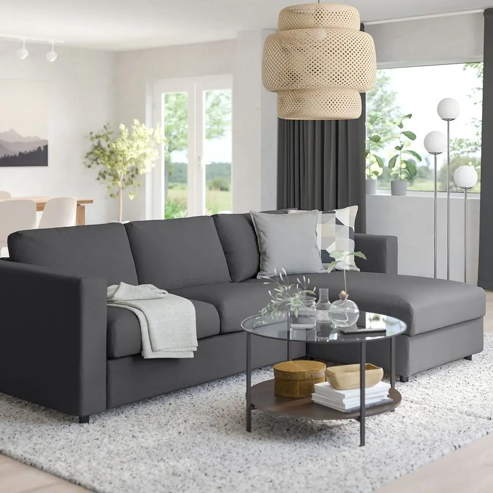Canapea colt Ikea Vimle/Hallarp 3 locuri/sezlong (Gri)