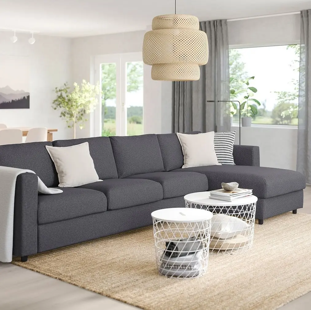 Canapea colt Ikea Vimle/Gunnared 4-locuri/sezlong (Gri mediu)