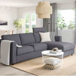 Canapea colt Ikea Vimle/Gunnared 3 locuri/sezlong/tetiera (Gri mediu)