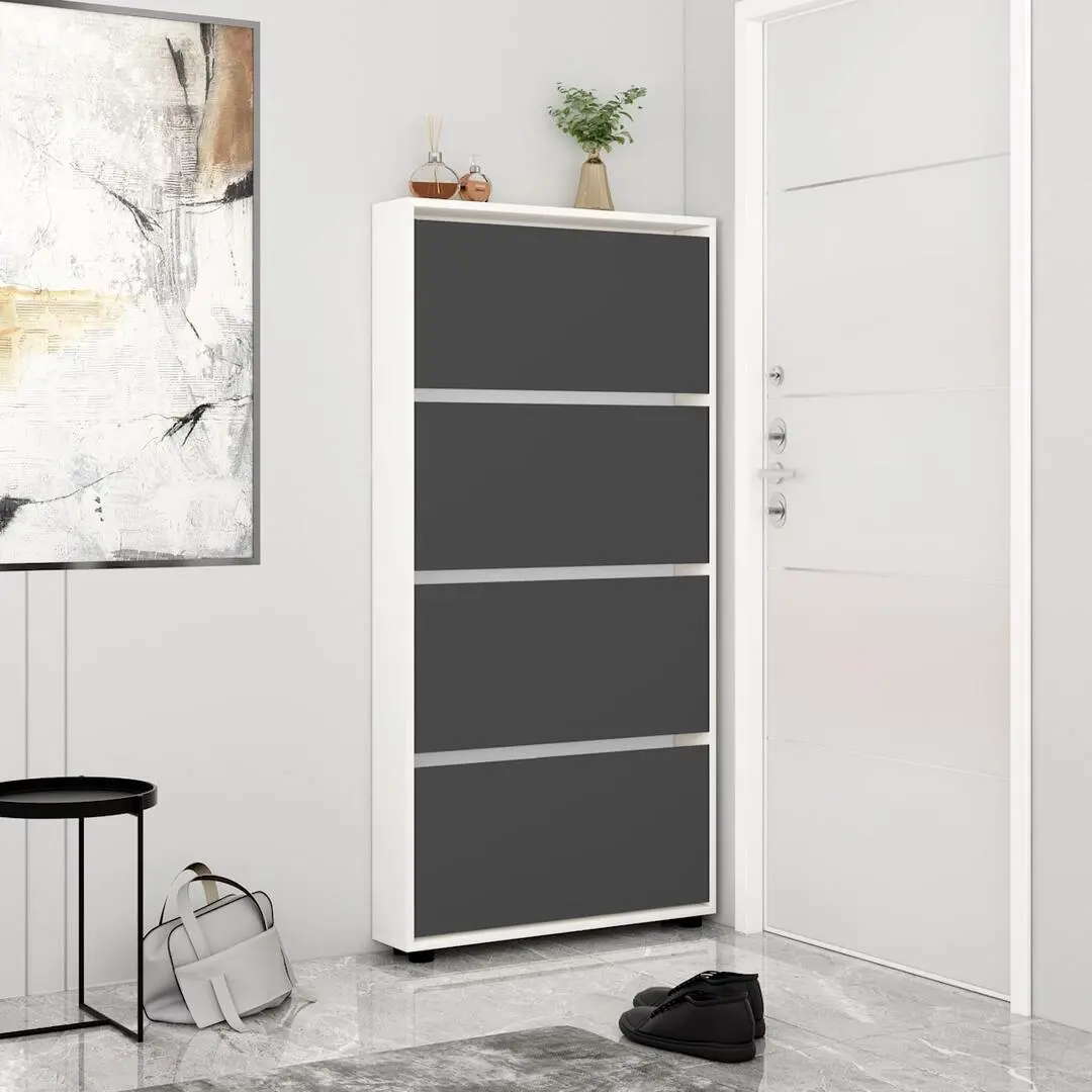 Tumba pentru incaltaminte Mobildor Leo Slim 50x164x16 (White/Anthracite)