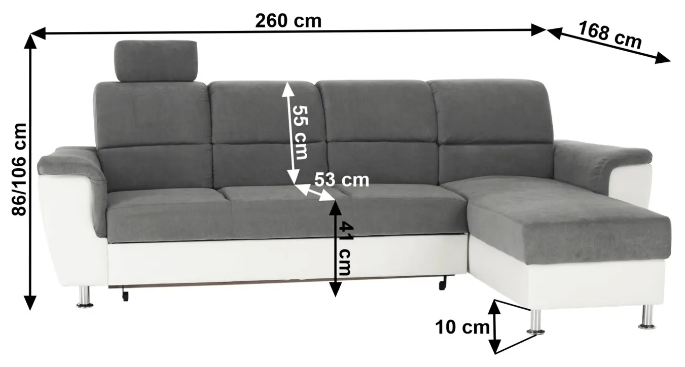 Canapea de colt extensibila Mobhaus Santiago Right (White/Gray)