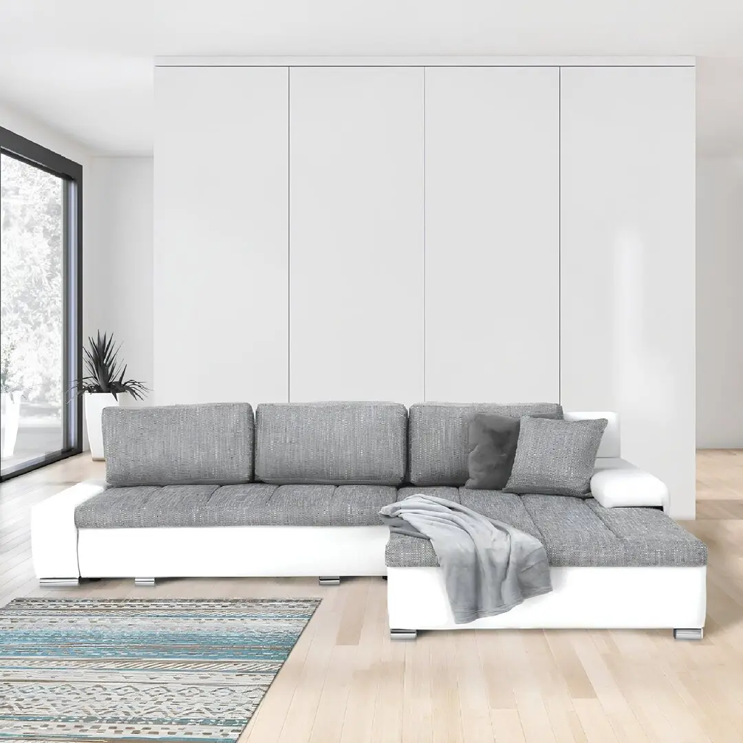 Canapea de colt extensibila Mobhaus Toniks (White/Gray)