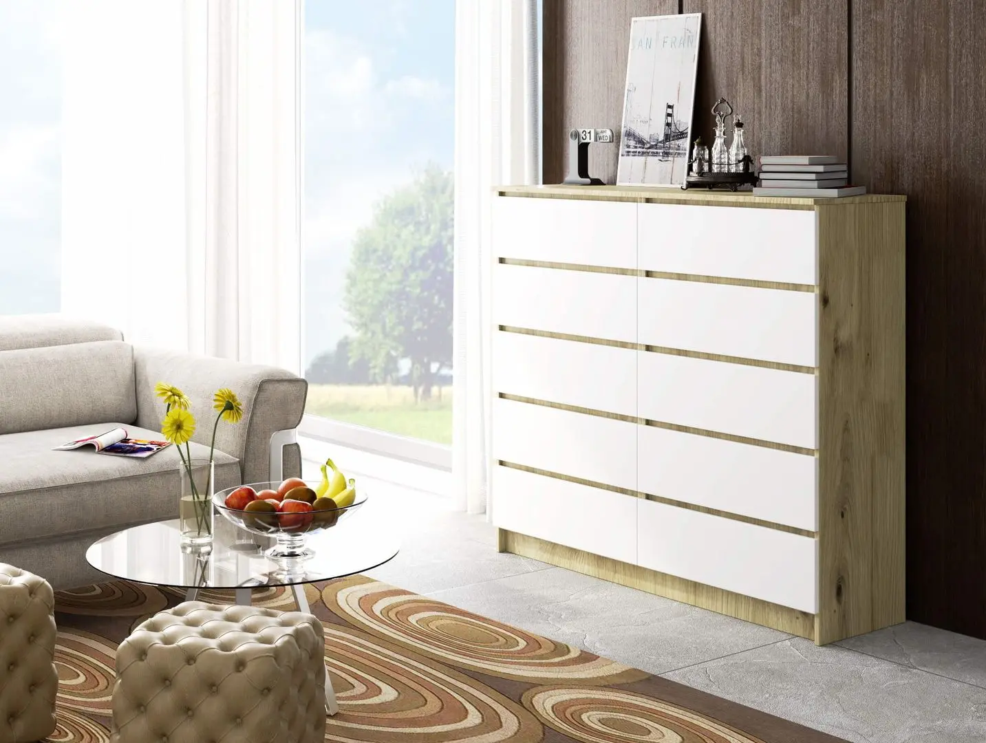 Comoda Akord K140 10SZ (Artisan Oak/White)