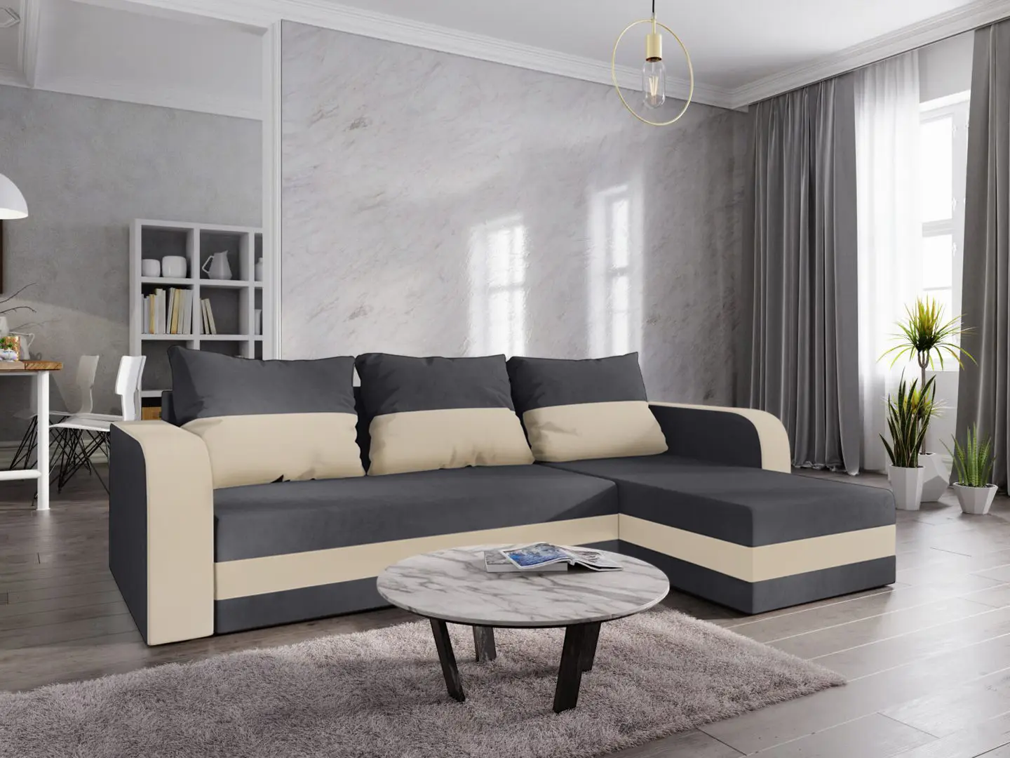 Диван угловой Space Meble Hewlet Bis Sawana 05/Sawana 01 (Dark Gray/Ecru)