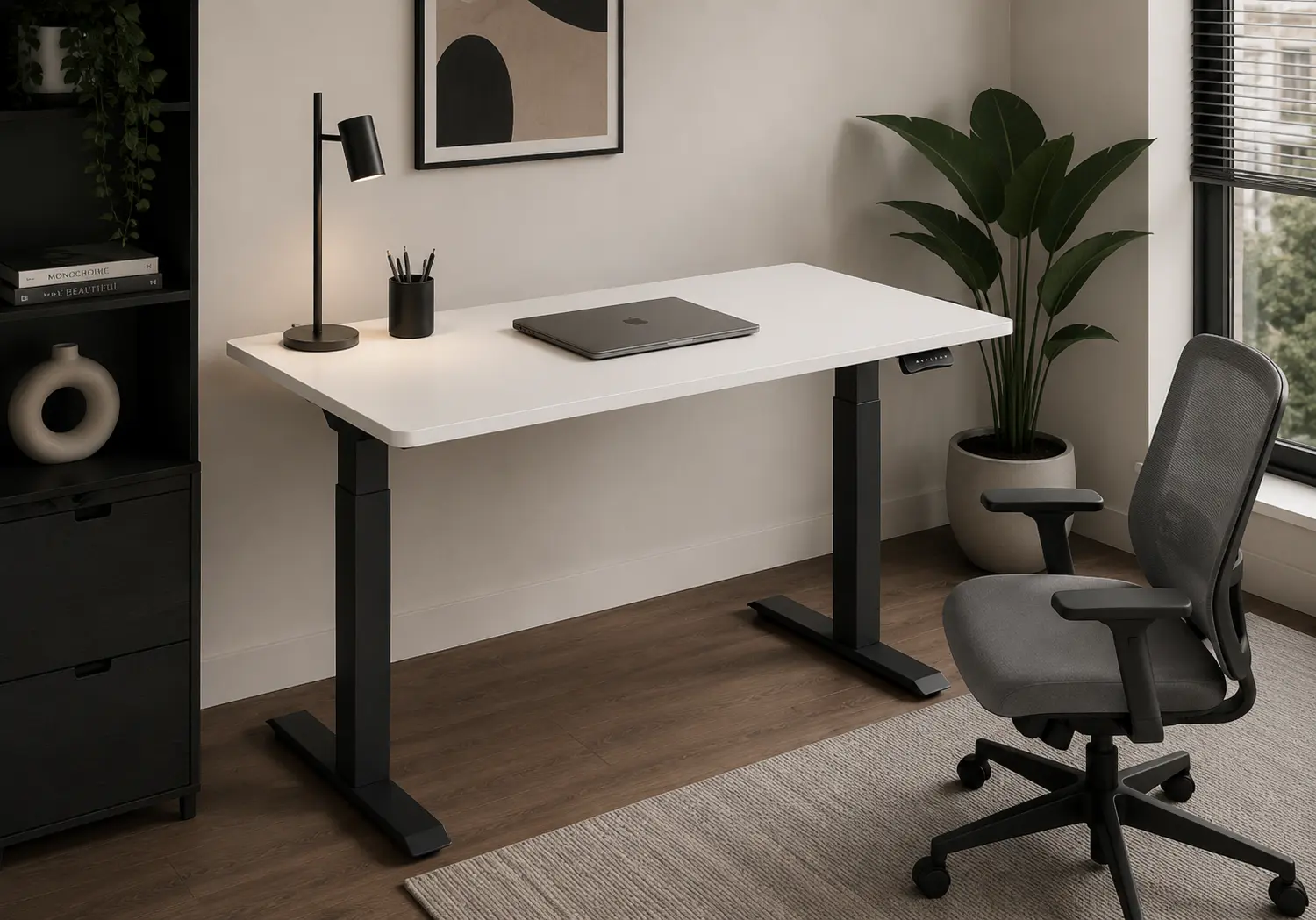 Masa de birou ET123 BL inaltime reglabila (White/Black)