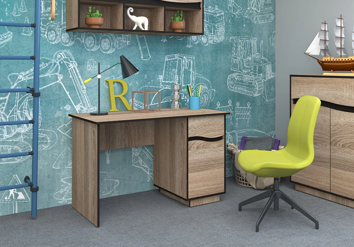 Masa de birou Yasen Jeneva (Sonoma Oak Truffle/Wenge Magic)