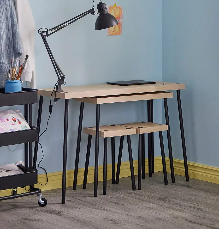 Set mese taburete Ikea Fridnas 2+2 (Negru/Aspect mesteacan)