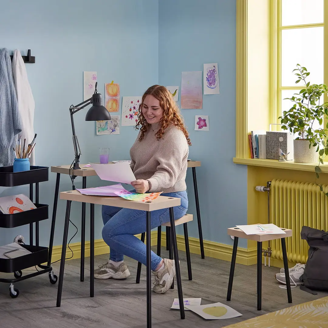 Set mese taburete Ikea Fridnas 2+2 (Negru/Aspect mesteacan)