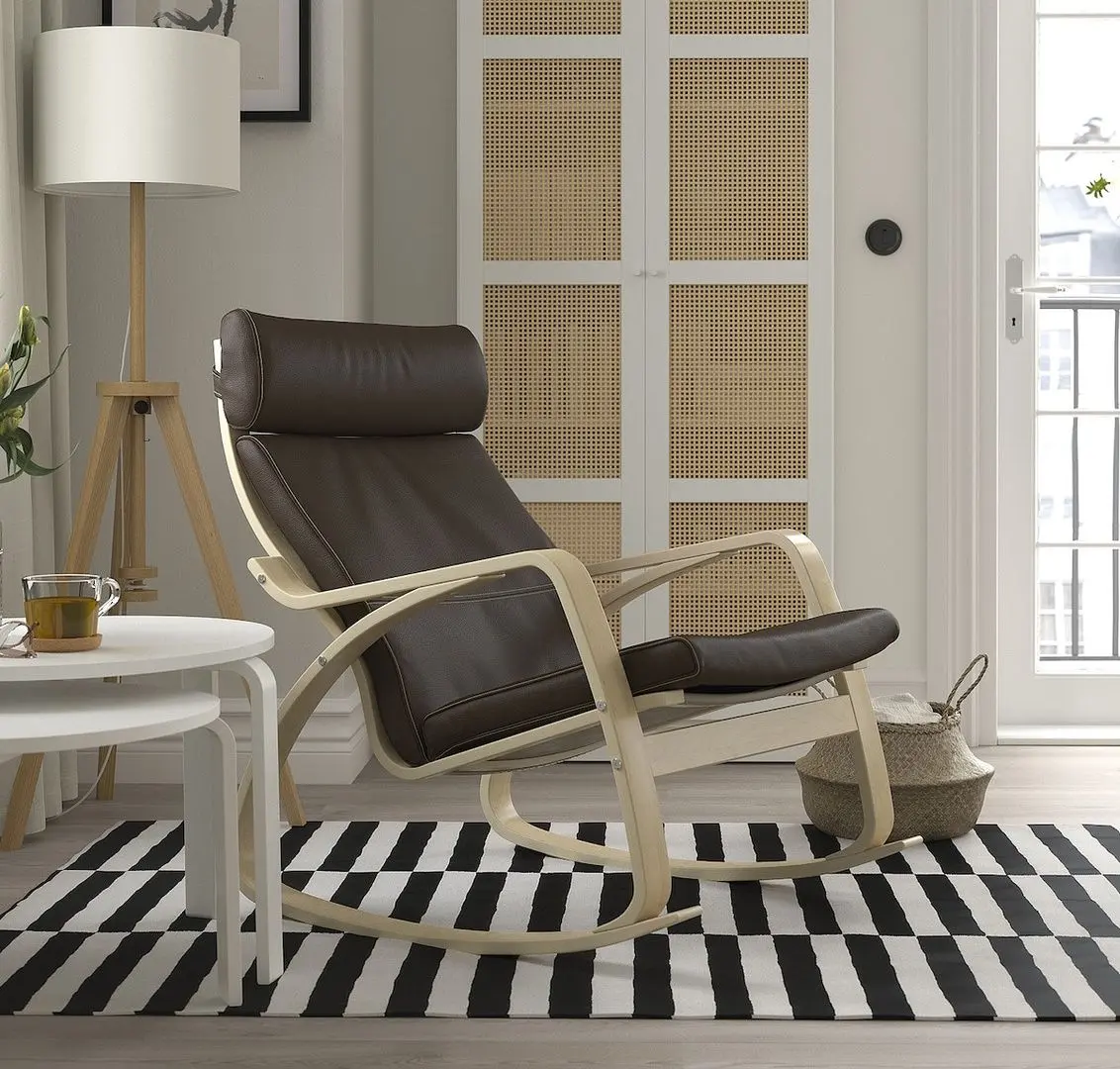 Кресло-качалка Ikea Poang/Glose (Березовый шпон/Темно-коричневый)