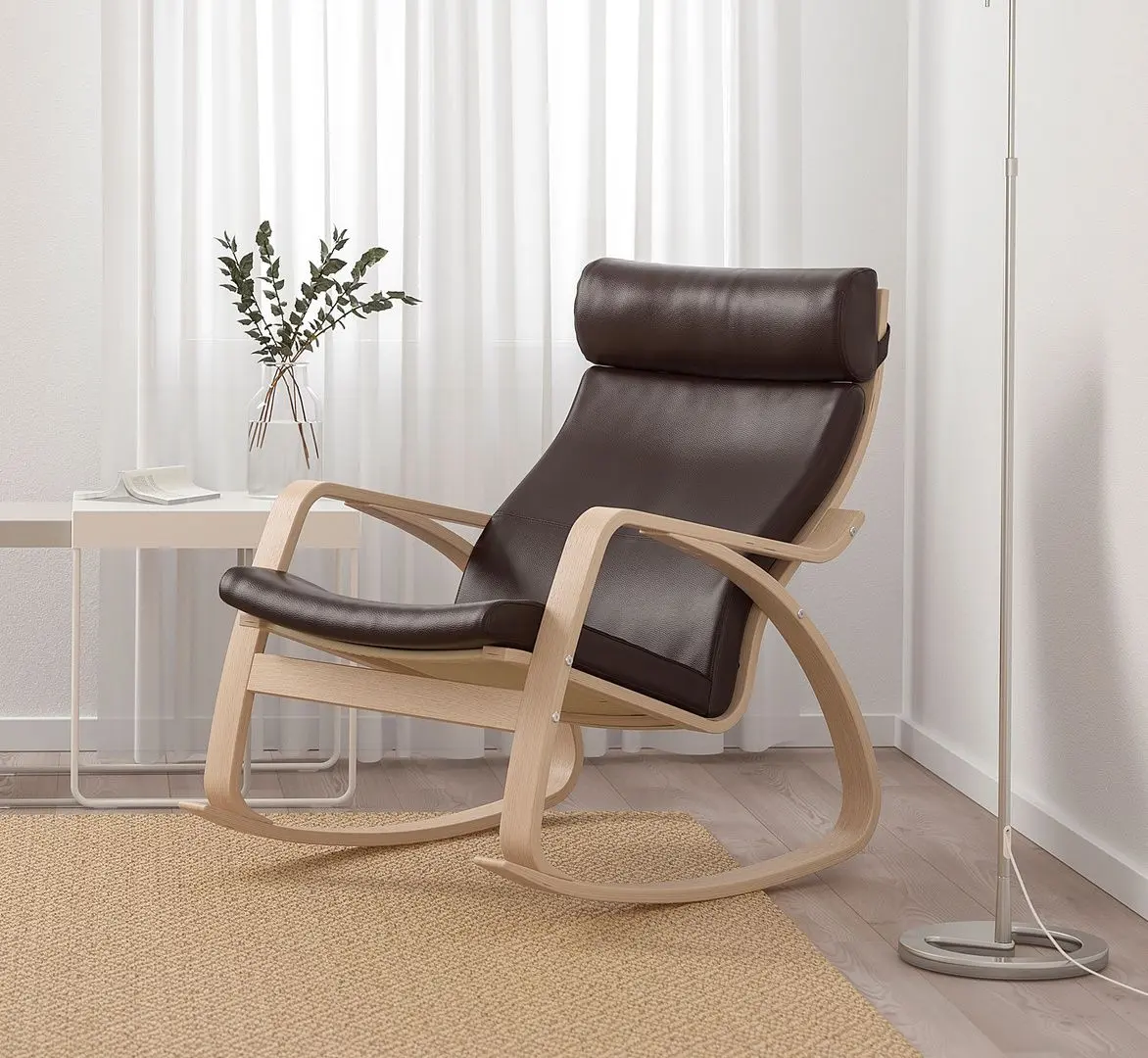 Кресло-качалка Ikea Poang/Glose (Дубовый шпон белый/Темно-коричневый)