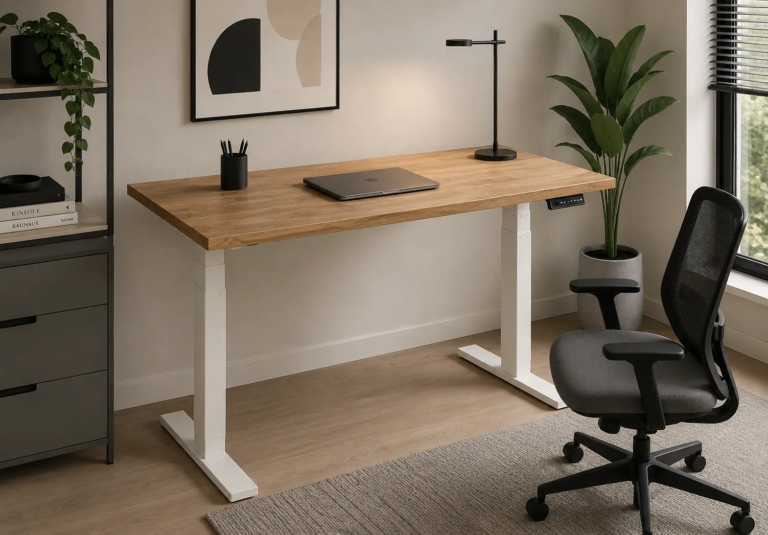 Masa de birou ET223 WH inaltime reglabila (White/Oak)