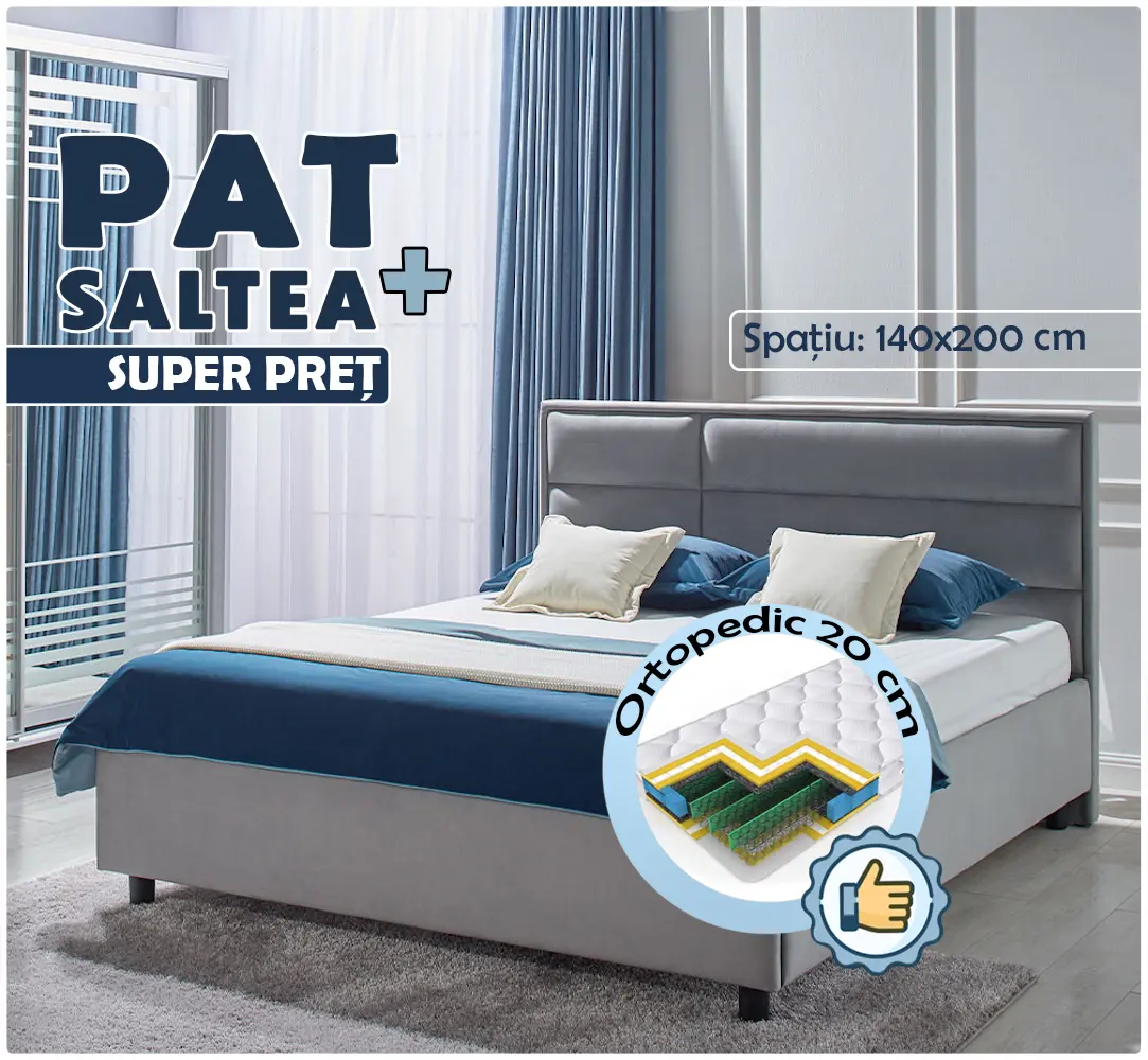 Pat cu saltea Ambianta Amigo Gri + Saltconfort Classic Ortopedic 140х200/20