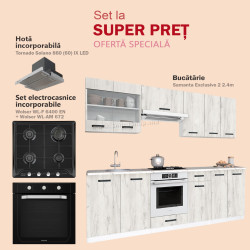 Set de bucatarie cu electrocasnice Samanta Exclusive 2 2.4m White/White Craft Oak + Wolser WL-AM 672 Black + WL-F 6400 EN Black + Tornado Solano 860 (60) IX LED Inox