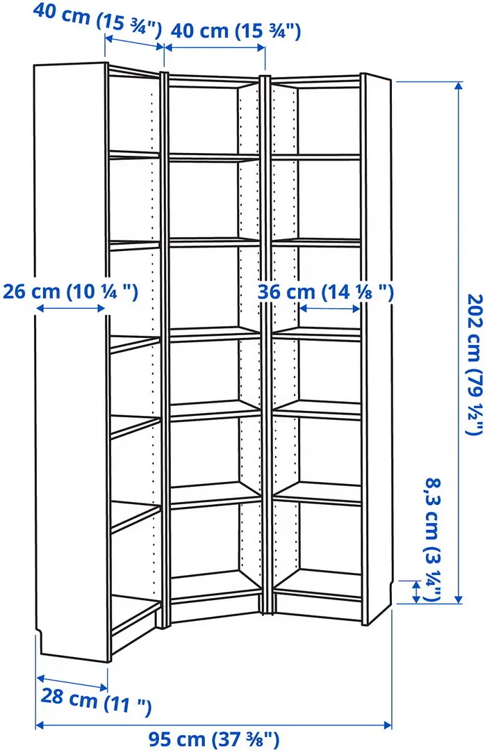 Стеллаж угловой Ikea Billy 95/95x28x202 (Белый) - 5
