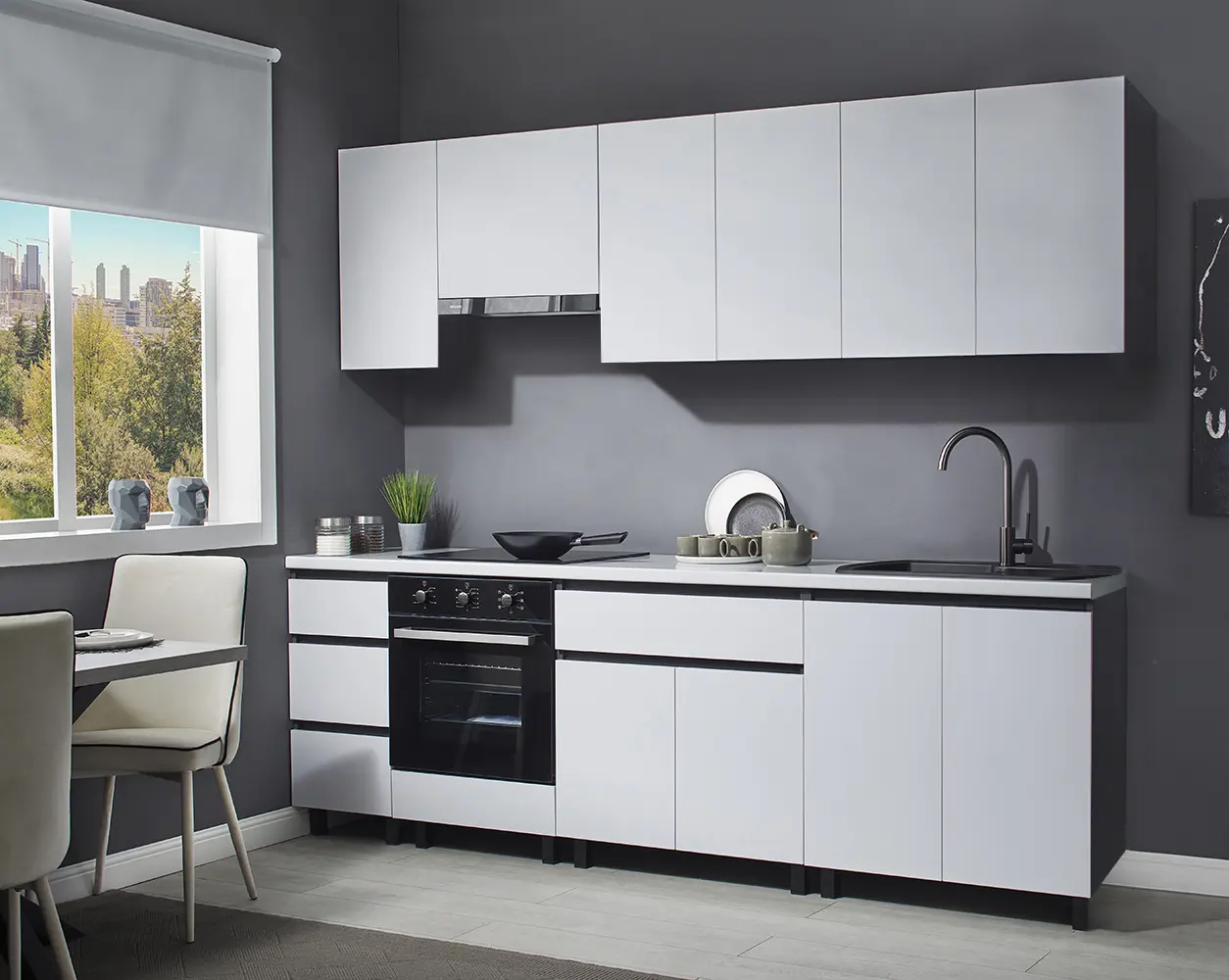 Bucatarie modulara Ambianta Astra 3 2.6m (Alb/Grafit)