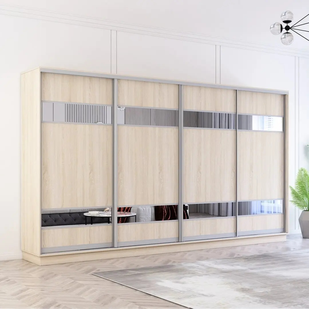 Dulap-cupe Mobildor Fox 4 usi cu elemente din oglinda 400x220x60 (Sonoma Oak)