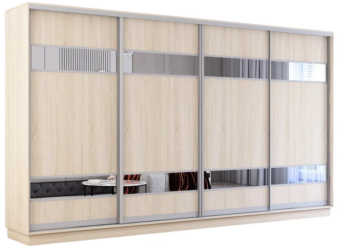 Dulap-cupe Mobildor Fox 4 usi cu elemente din oglinda 400x220x60 (Sonoma Oak)