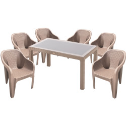 Set mobilier de gradina Heniver Rattan Table 140x80 + Rambo Cappuccino (1+6) Thumb