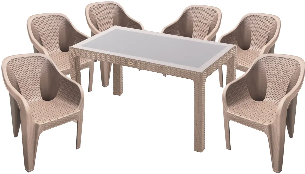 Set mobilier de gradina Heniver Rattan Table 140x80 + Rambo Cappuccino (1+6) - 2