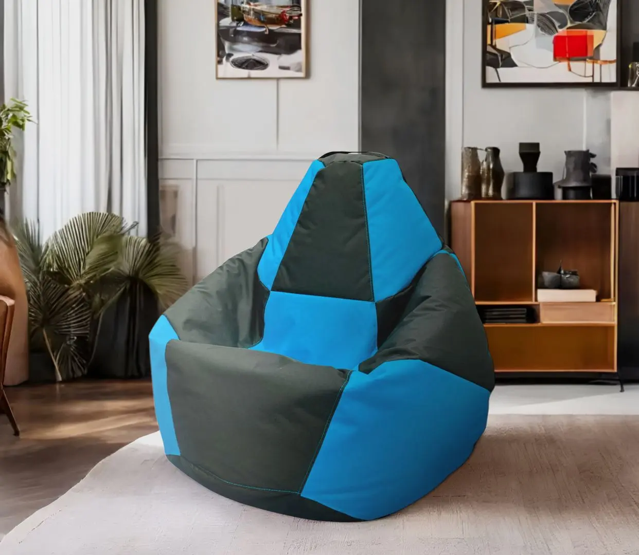 Fotoliu-sac Bean Bag Chess 600D BM5956 XL (Black/Blue)