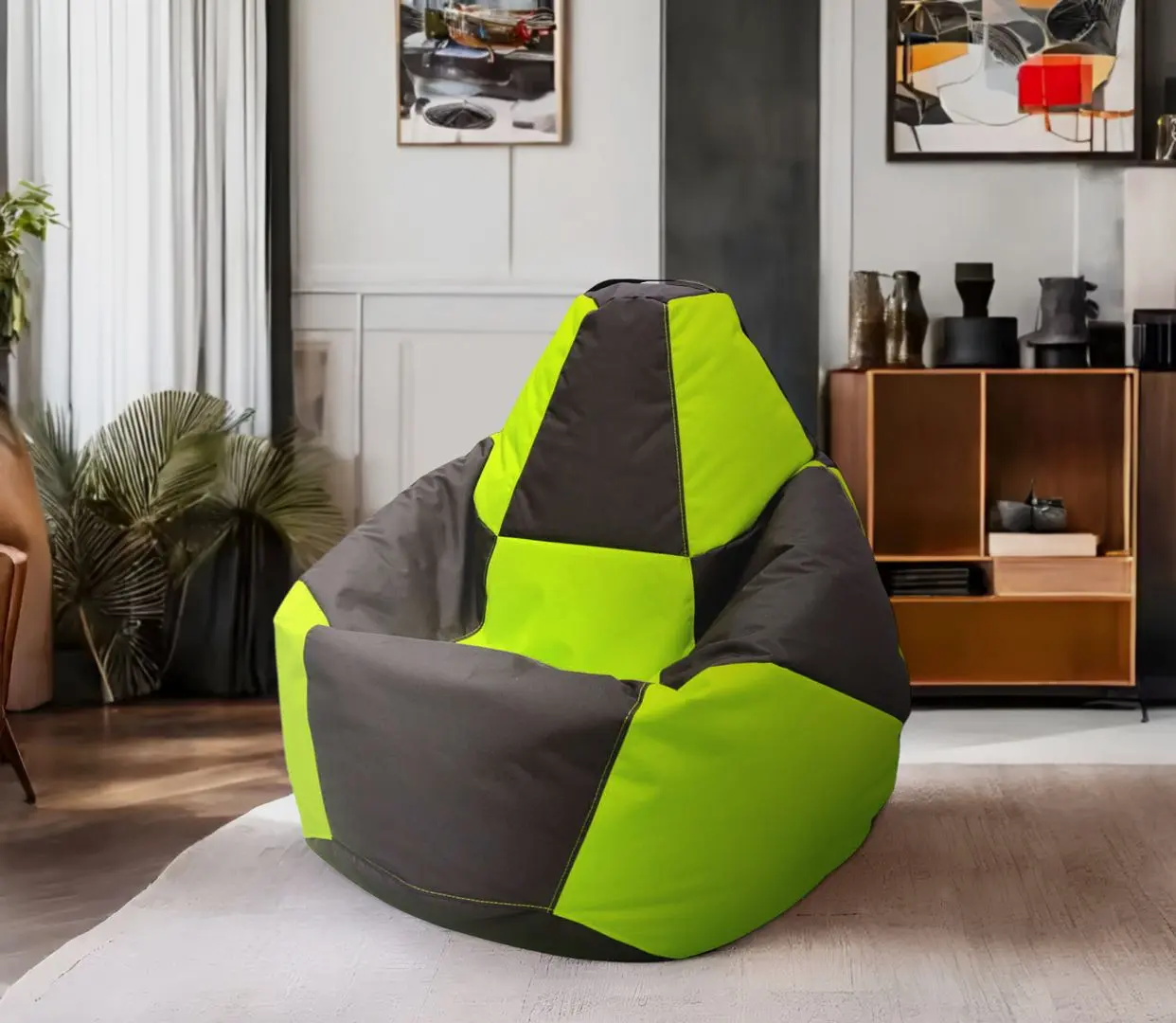 Fotoliu-sac Bean Bag Chess 600D BM5955 L (Black/Green)