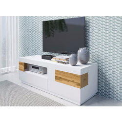 Tumba pentru TV Helvetia Silke №41 1D2S (White/White Gloss/Wotan Oak)