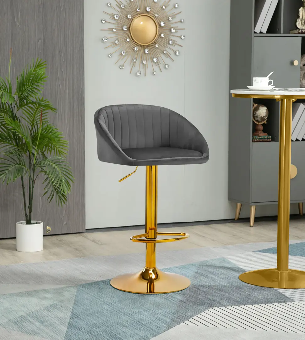 Scaun de bar 4Rico QS-B16G 141189 Velvet (Dark Gray/Gold)