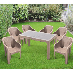 Set mobilier de gradina Heniver Rattan Table 140x80 + Rambo Cappuccino (1+6)