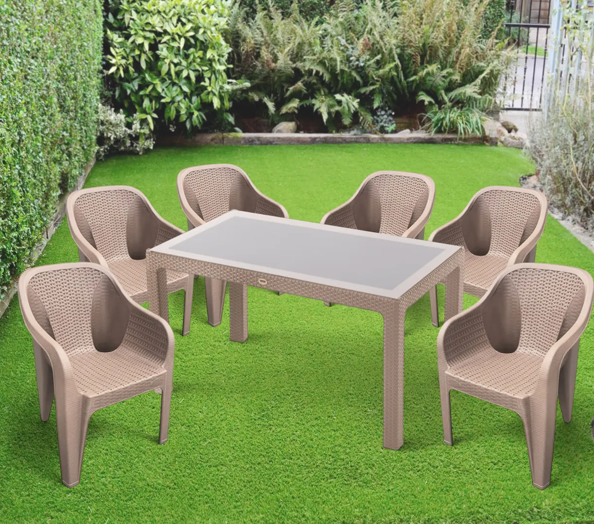 Set mobilier de gradina Heniver Rattan Table 140x80 + Rambo Cappuccino (1+6)