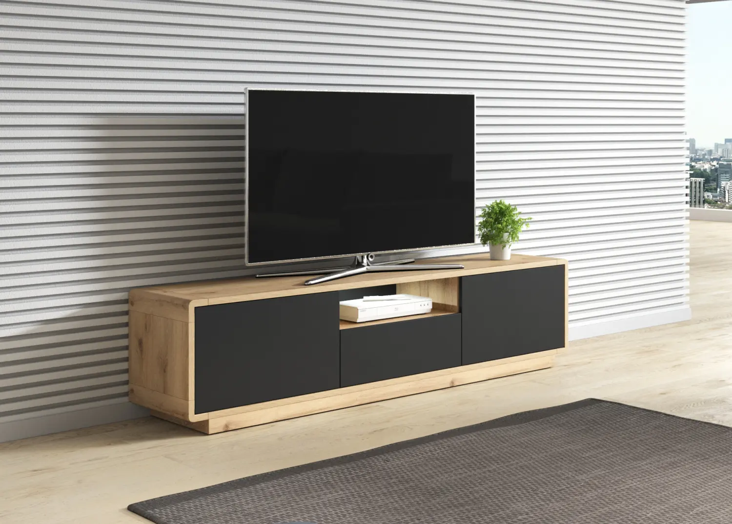 Tumba pentru TV Helvetia Aston №39 2D1S (Black Matt/Taurus Oak)