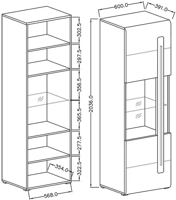 Витрина Helvetia Tulsa №05 1D L/P (White/White Gloss)