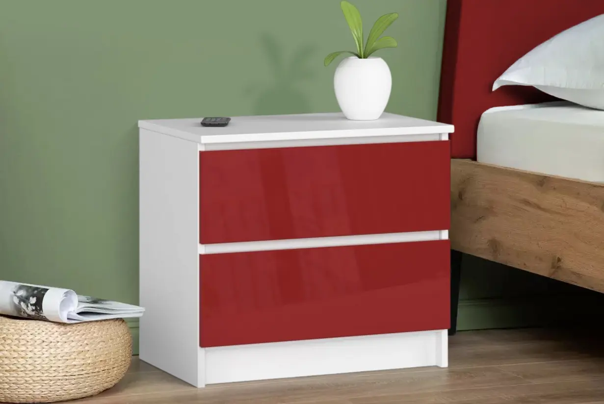 Тумба прикроватная Akord K60 2SZ (White/Red Gloss)