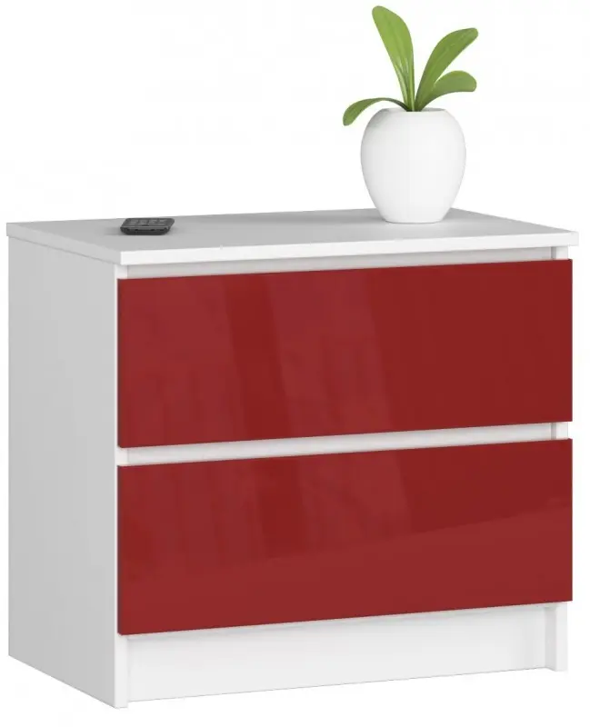 Тумба прикроватная Akord K60 2SZ (White/Red Gloss) - 2