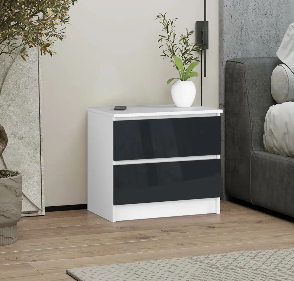 Тумба прикроватная Akord K60 2SZ (White/Graphite Gloss)