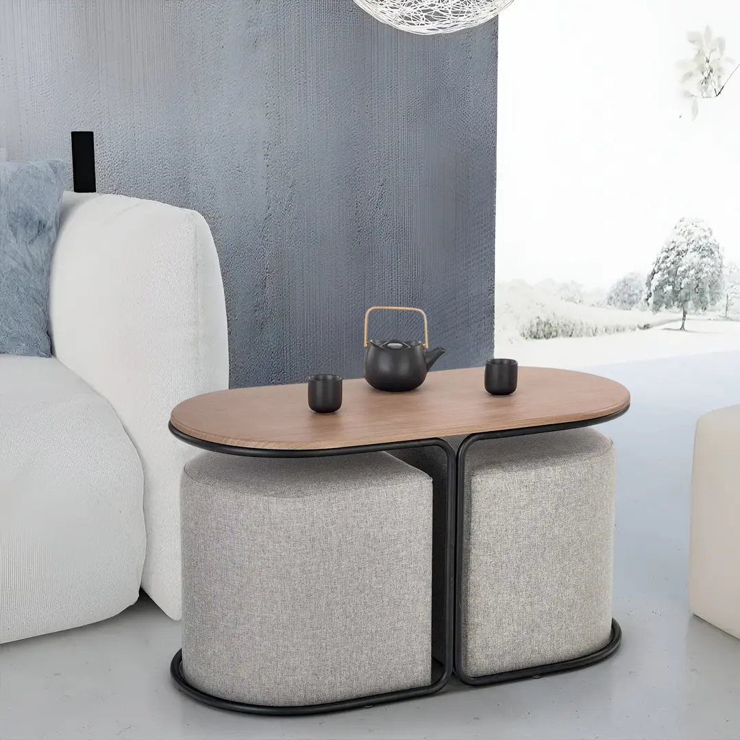 Masa pentru reviste cu tabureti Halmar Pampa (Walnut/Black/Gray)