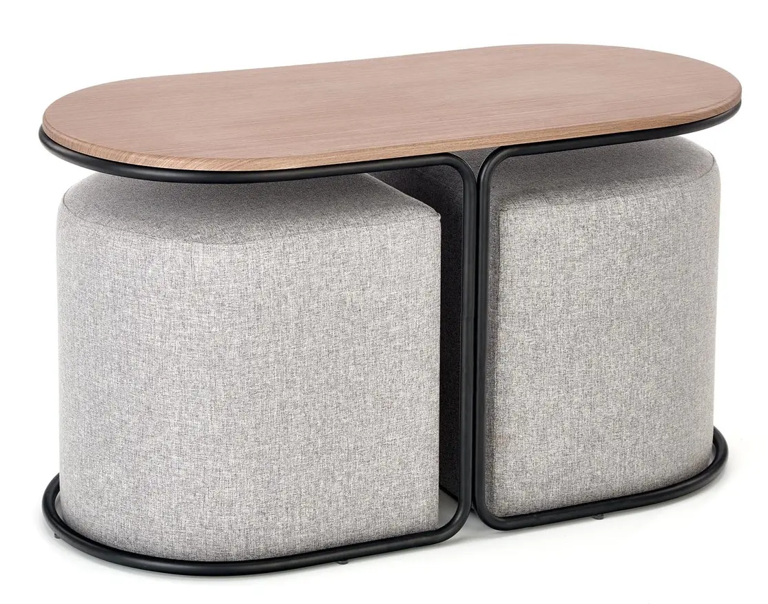 Masa pentru reviste cu tabureti Halmar Pampa (Walnut/Black/Gray)