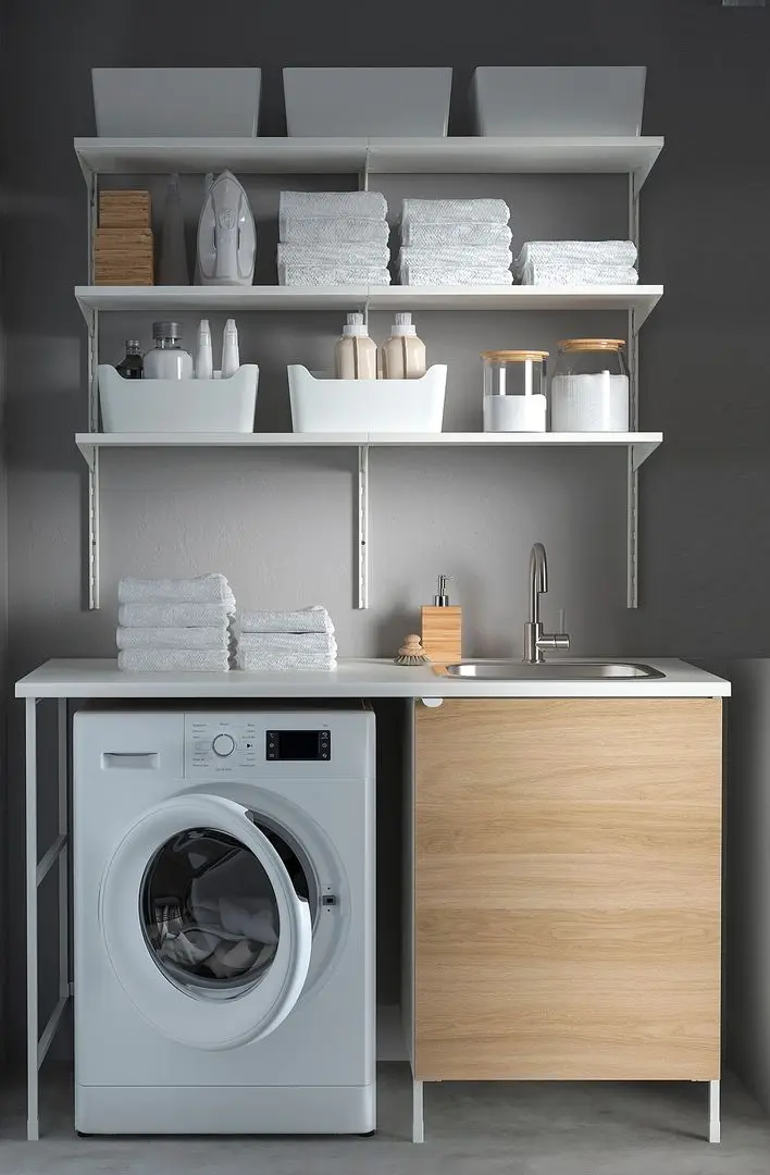 Комплект тумбы с мойкой Ikea Enhet 139x63x87 (Белый/Под Дуб) - 7