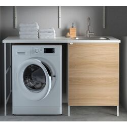 Комплект тумбы с мойкой Ikea Enhet 139x63x87 (Белый/Под Дуб)