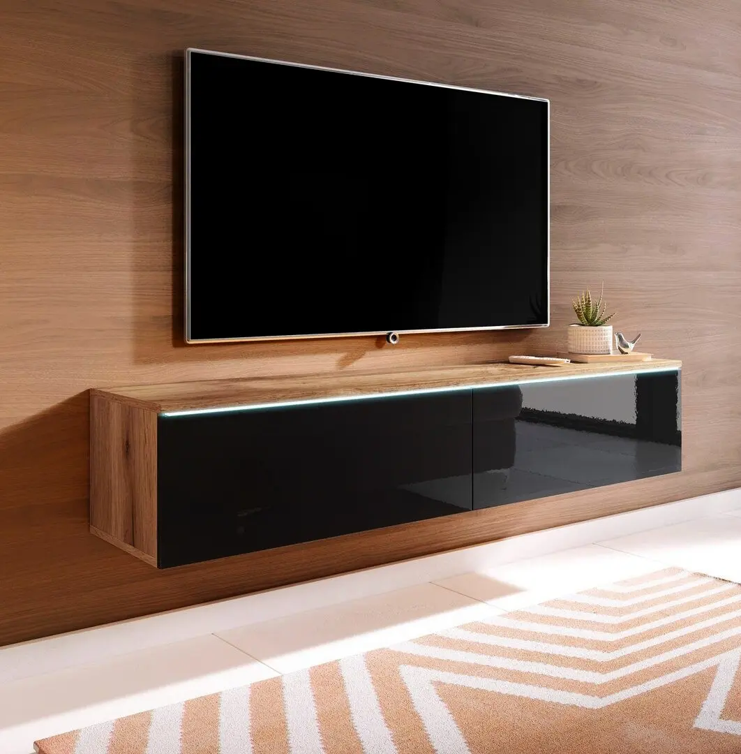 Тумба РТВ Bratex Lowboard D 140 (Wotan Oak/Black Gloss)