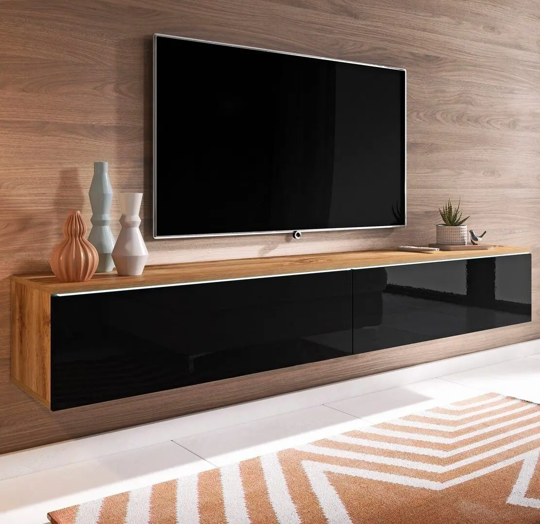 Тумба РТВ Bratex Lowboard D 180 (Wotan Oak/Black Gloss)