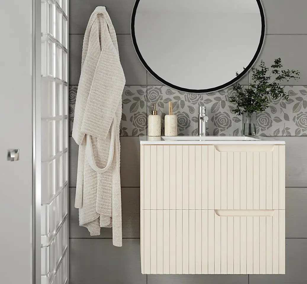 Set dulap cu lavoar Supraten Bordo 75 + 75E (Cream)